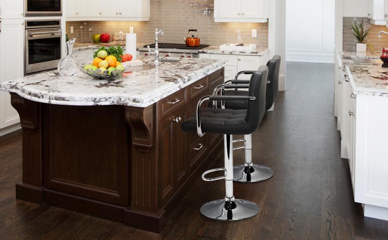 【Heavy Duty】Yaheetech 2-Piece Bar Stools Adjustable Counter Stools Bar Chairs Synthetic Leather Modern Design Swivel Barstools Gas Lift Stools for Kitchen Counter 360 Degree Swivel Seat Top