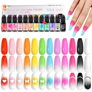 SAVILAND Airbrush Gel Nail Polish Set with 12 Vibrant Colors – Fine Mist Airbrush Gel for Ombre, French & Nail Art Design Matte Nail Kit
