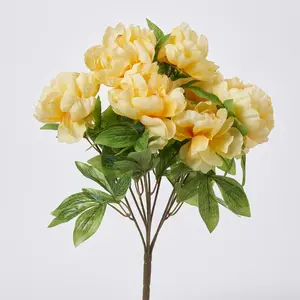 Pastel Yellow Silk Peony Blooms Bush Bouquet - 19"