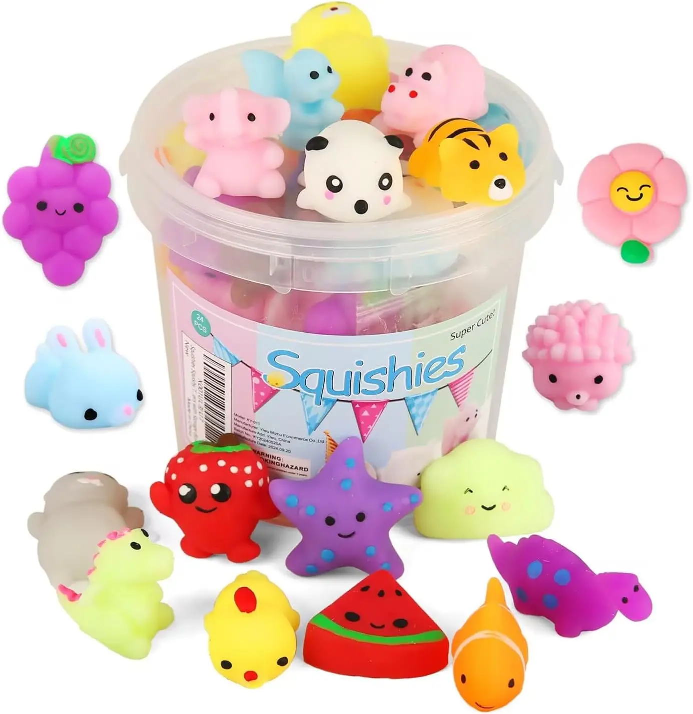 24pcs Squishies Squishy Toy Party Favors for Kids Mochi Squishy Toy moji Kids Mini Kawaii squishies Mochi Stress Reliever Anxiety Toys Easter Basket Stuffers fillers with Storage Box