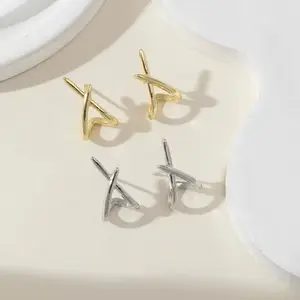 Elegant Stainless Steel Creative X-Style Crossover Stud Earrings (Silver, Gold)