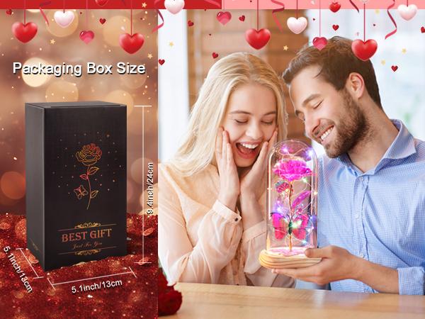 DEEMEI Birthday Gifts for Women Eternal Flower Light Up Galaxy Rose in Glass Dome with Butterfly Valentines Day Gifts for Her Mom Girlfriend Daughter