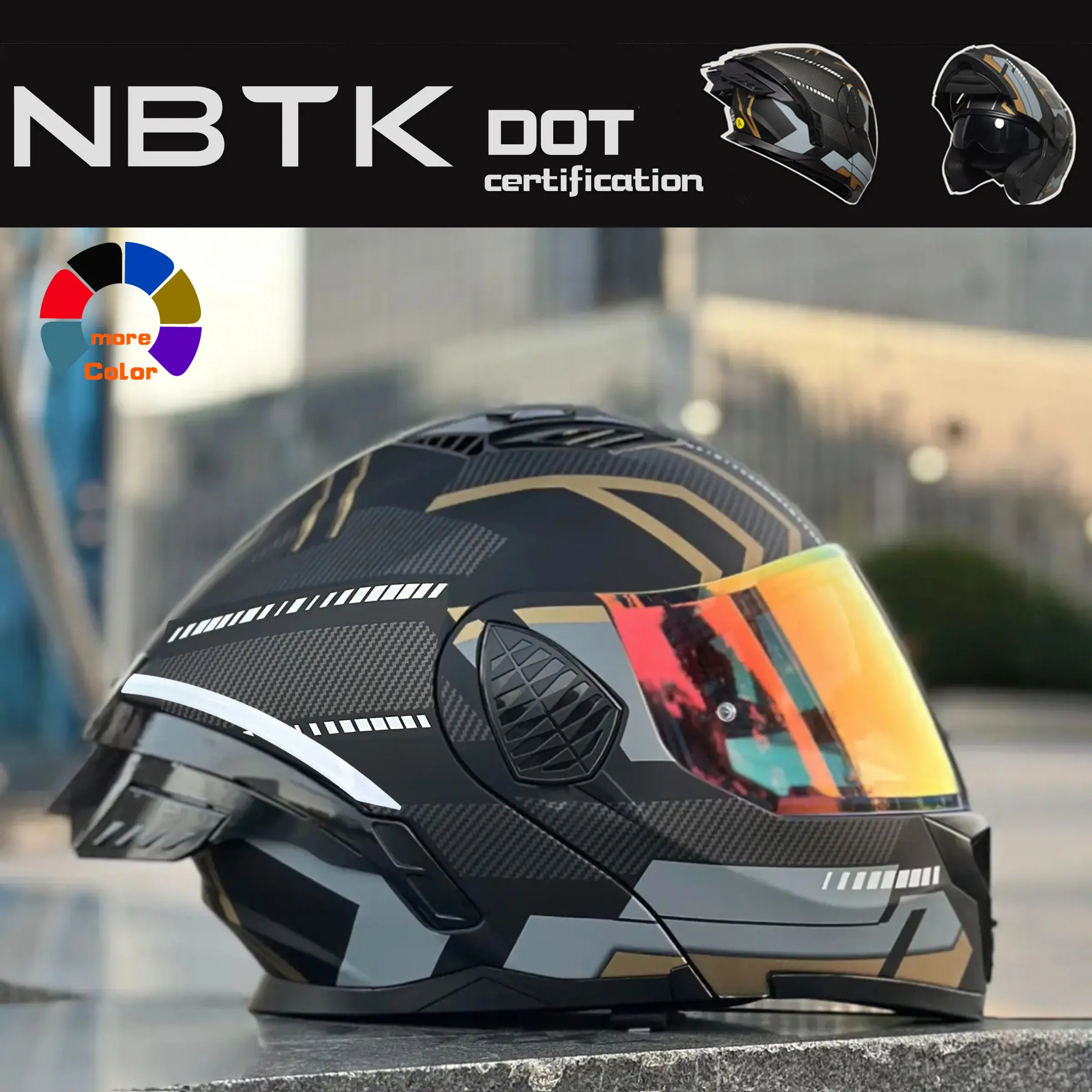 Nbtk Flip-Up Motorcycle Riding Helmet, Full Face Helmet, Abs Material with Eps Cushioning, Multiple Ventilation Ports, Removable Liner, Unisex All-Season Use