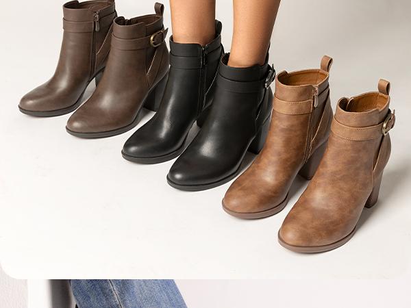 Vegan Leather Chunky Heel Ankle Boots