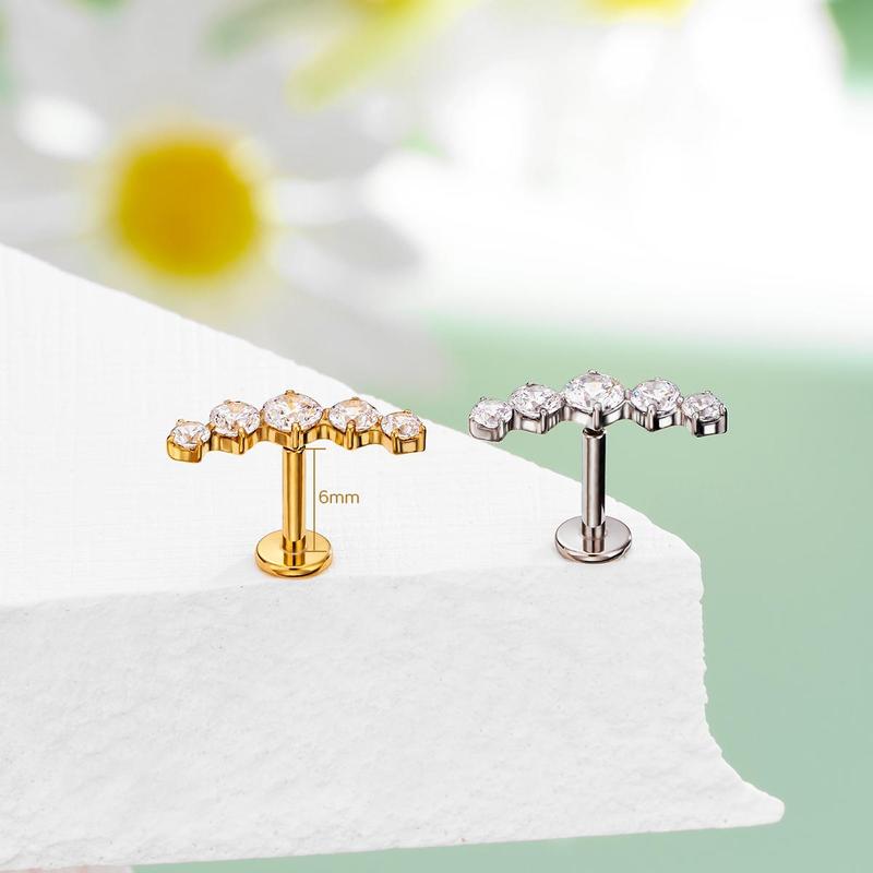 Oufer 16G Threadless Push Pin Flat Back Cartilage Stud Earring with Sparkling Rhinestones 316L Stainless Steel Hypoallergenic Fashionable Jewelry Gift