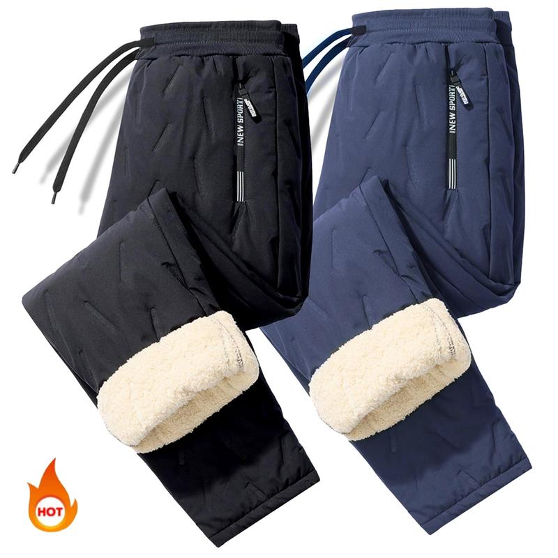 Men's Multi-piece set of solid color zip pocket thermal pants, regular comfortable casual waterproof drawstring waist, autumn and winter fleece-lined pants, sports casual, three-color simple sportswear, winter essential, everyday casual　 Plain