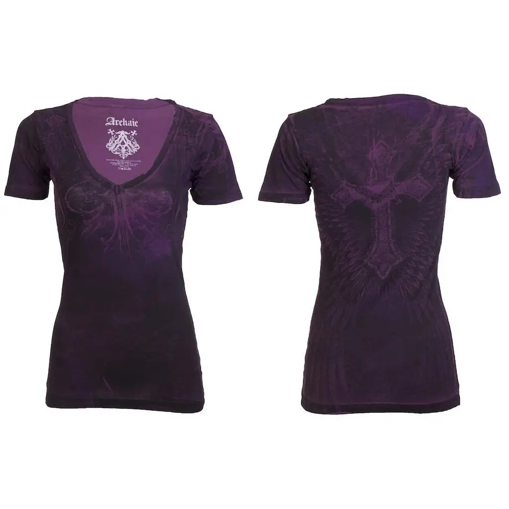 ARCHAIC Women's Casual Athletic Short-Sleeve V-Neck T-Shirt, Women's Short-Sleeve Casual Athletic Top (Purple), Women's Clothes