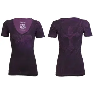 ARCHAIC Womens Short Sleeve REVIVE V-neck T-Shirt (Purple)