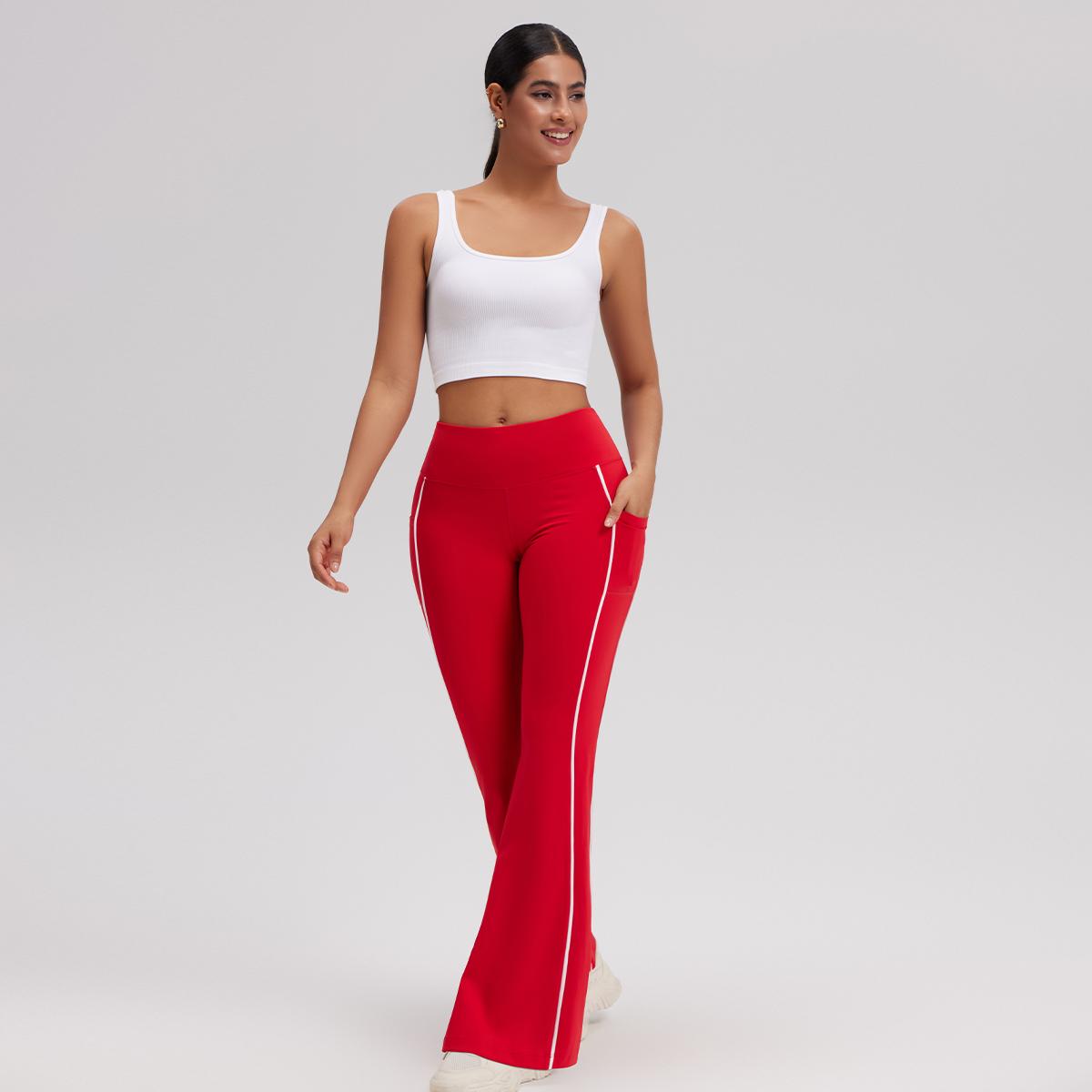 OQQ Women's High Waist Flare Yoga Pants With Pockets – Workout Trousers With Side Stripe Gym Sport Workout Pants Trousers SpringStatements