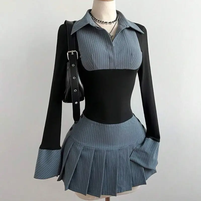 Chic Black and Blue Pinstripe Women’s Dress