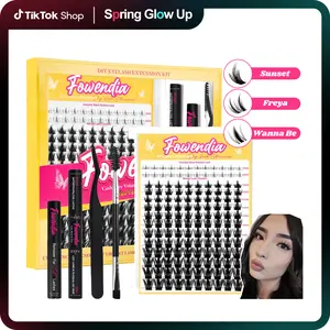 Fowendia California Sunset Wanna Be Freya Manga Lashes Cluster C D Curl DIY Lash Extension Kit and Lash Clusters 8-18mm with Bond Seal and Remover - Ultra-Thin Transparent Bands, Lash Magic Anime False Lash Extension Kit dealsforyoudays