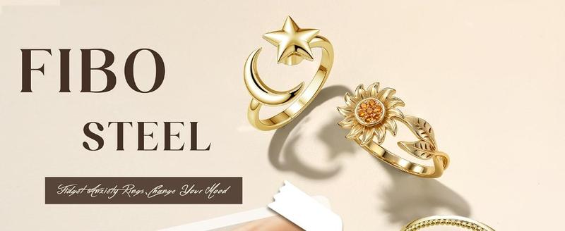 9Pcs Gold Plate Fidget Spinner Rings for Anxiety & Nail Biting Adjustable Open Ring Set Women Stress Relief Cute Jewelry Gift