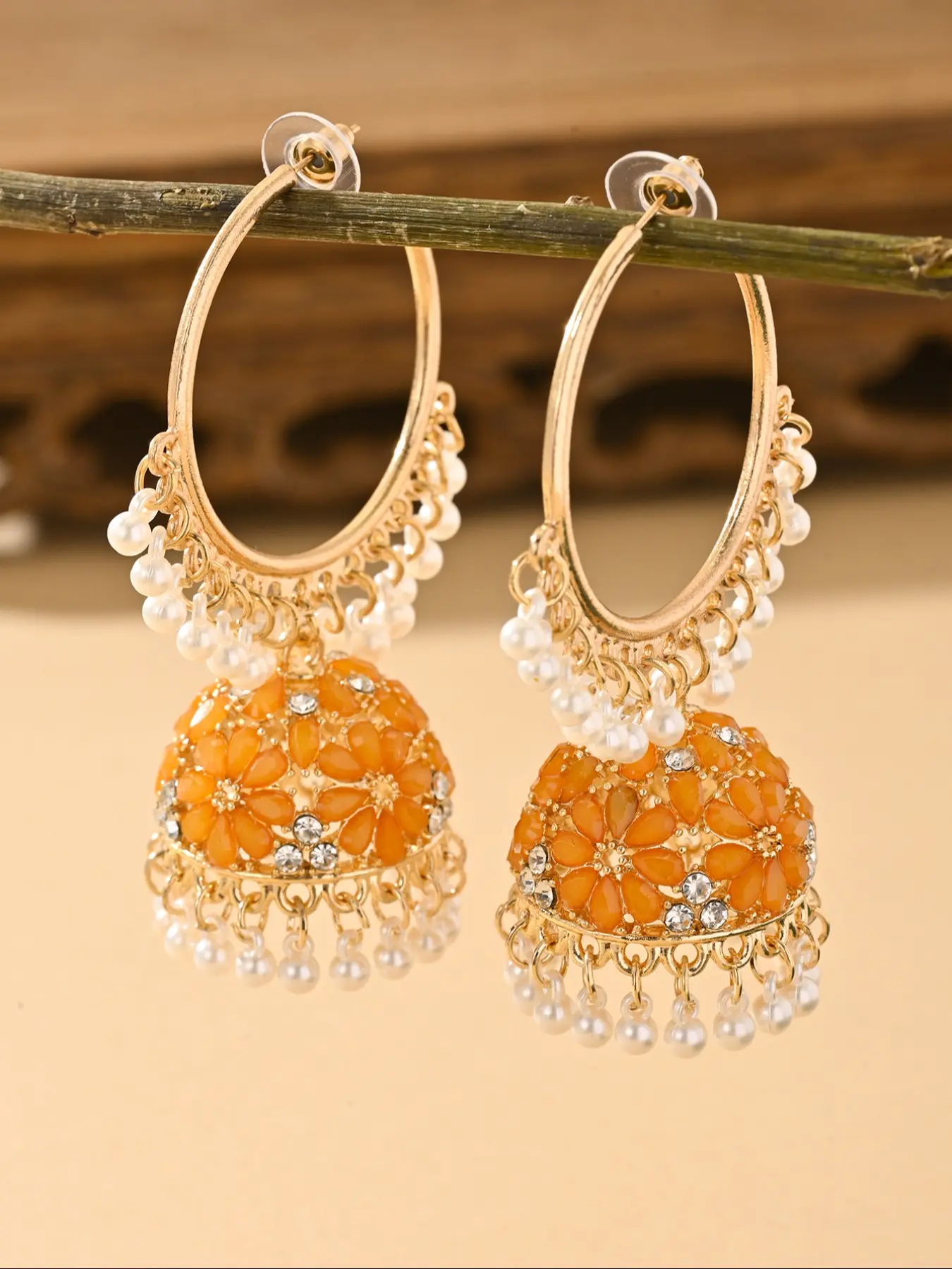 Women's Vintage Style Hoop Earrings with Faux Pearl Dangle, Zinc Alloy Jewelry, Unique Design Earrings, Traditional Pakistani Jhumka, Ideal Gift Choice, Dangling Earrings, Hoop Shape Earrings, Hoops Shape Earrings, Jewelry Accessories
