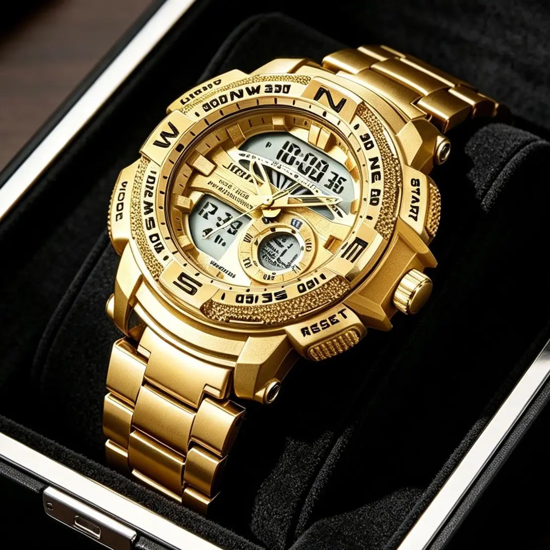 Men's Luxury Dual Display Sport Watch - Large Face, LED Night Light, 3ATM Waterproof, Chronograph & Alarm, Field Style Wristwatch for Men
