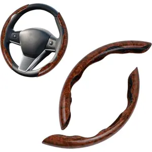 Car Wood Grain Steering Wheel Cover, Anti-Slip 2PCS Segmented Steering Wheel Protector, Anti-Skid Wheels Cover Universal Fit for Most Vehicles, Car Accessories for Women Men