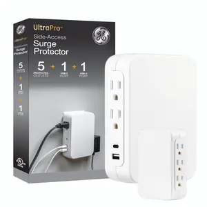 GE USB C 5 Outlet Extender, Side-Access, Wall Tap Surge Protector, Multi-Plug, USB A, 3-Prong, Secure Install, White,