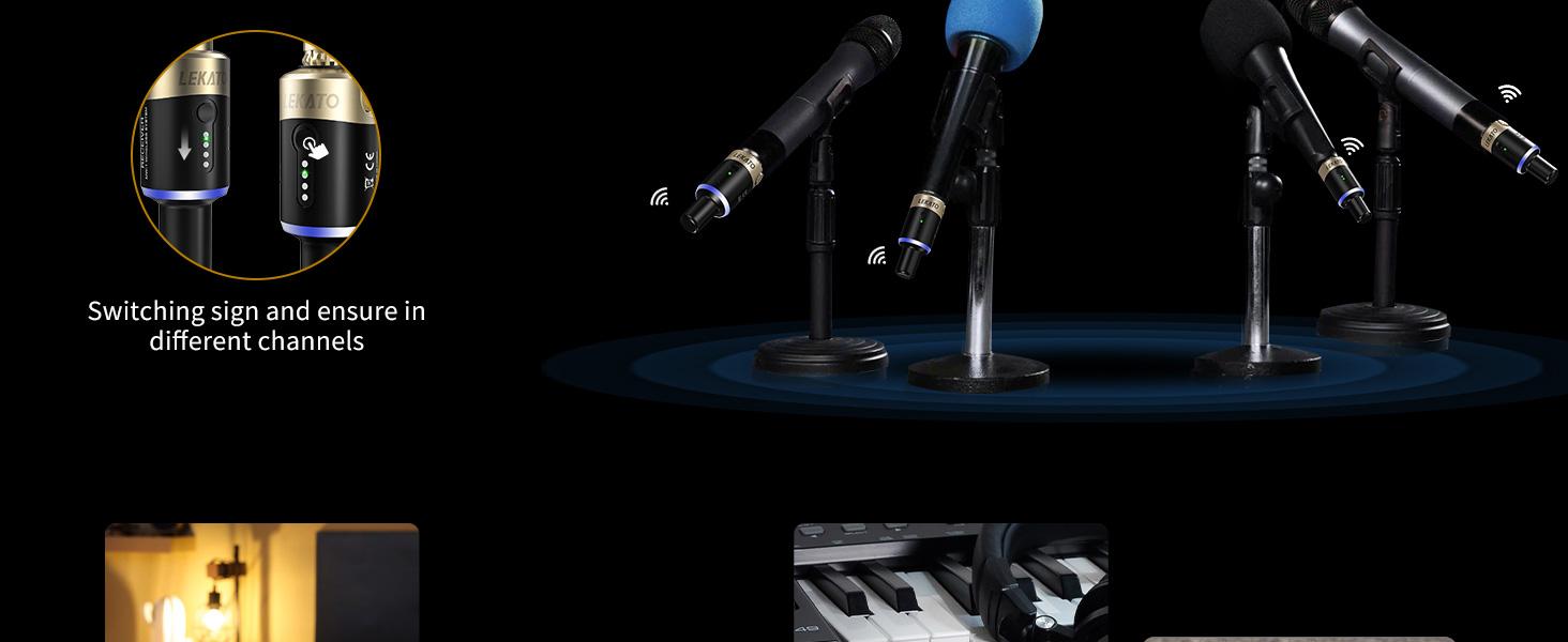 LEKATO MW-1 5.8Ghz PRO Wireless Microphone Transmitter Receiver Set,Plug-on XLR Microphone Wireless System Kit for Dynamic Mic,Audio Mixer,DSLR Camera,PA System,Music Player Guitar Bass Drum Singer Song Maker Voice Video Record Valentine's Day Gift