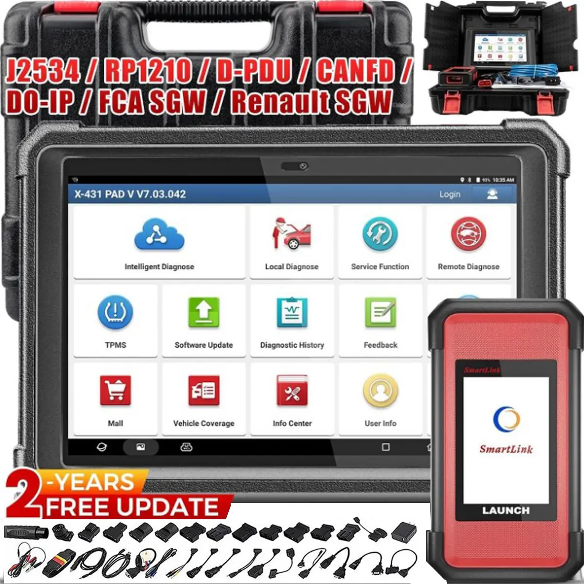 LAUNCH X431 PAD V Elite OBD Scanner, Automotive Bidirectional Scan Tool with ECU Online Programming & Coding, Topology Map, Full System Diagnosis, 60+ Reset Functions, Heavy Duty Truck Support, CAN FD, 2-Yr Updates, Automotive Scan Tool