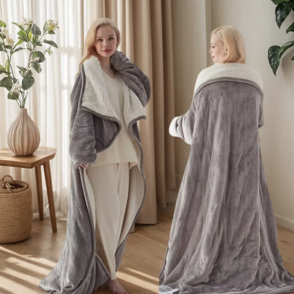 Wearable Blanket with Sleeves - Cozy Fleece Full Body TV Wrap Throw Blankets with Arms and Pocket, Soft Warm Snuggie Style Robe Blanket.Two styles available: Wearable Blanket with Sleeves and Regular Sleeveless Blanket.50x66 Inch