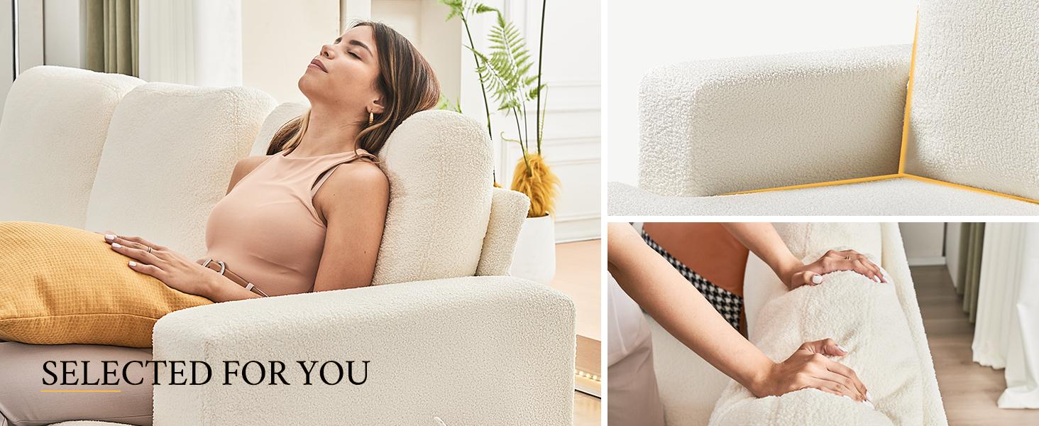 AMERLIFE Sofa, 89" Comfy Sofa Couch with Extra Deep Seats, Modern Sofa- 3 Seater Sofa, Offwhite Bouclé/Christmas Gift