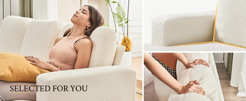 AMERLIFE Sofa, 89" Comfy Sofa Couch with Extra Deep Seats, Modern Sofa- 3 Seater Sofa, Offwhite Bouclé/Christmas Gift