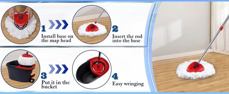 Spin Mop Head Replacement & Shower Floor Scrubber (No Bucket), Microfiber Mop Refill Heads for Cleaning All Hard-surfaced Floor, Easy to Replace Easy to Clean