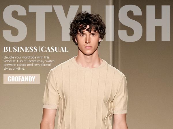 COOFANDY Men's T- Shirts Short Sleeve Knit Sweater Shirt Casual Crewneck Ribbed Pullover Tees