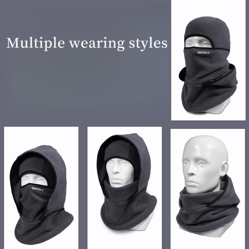 Multifunctional Outdoor Winter Warm Hat with Integrated Neck Strap Cycling Face Mask Sports Ski Headgear Windproof Fleece-Lined Balaclava for Cold Weather Activities