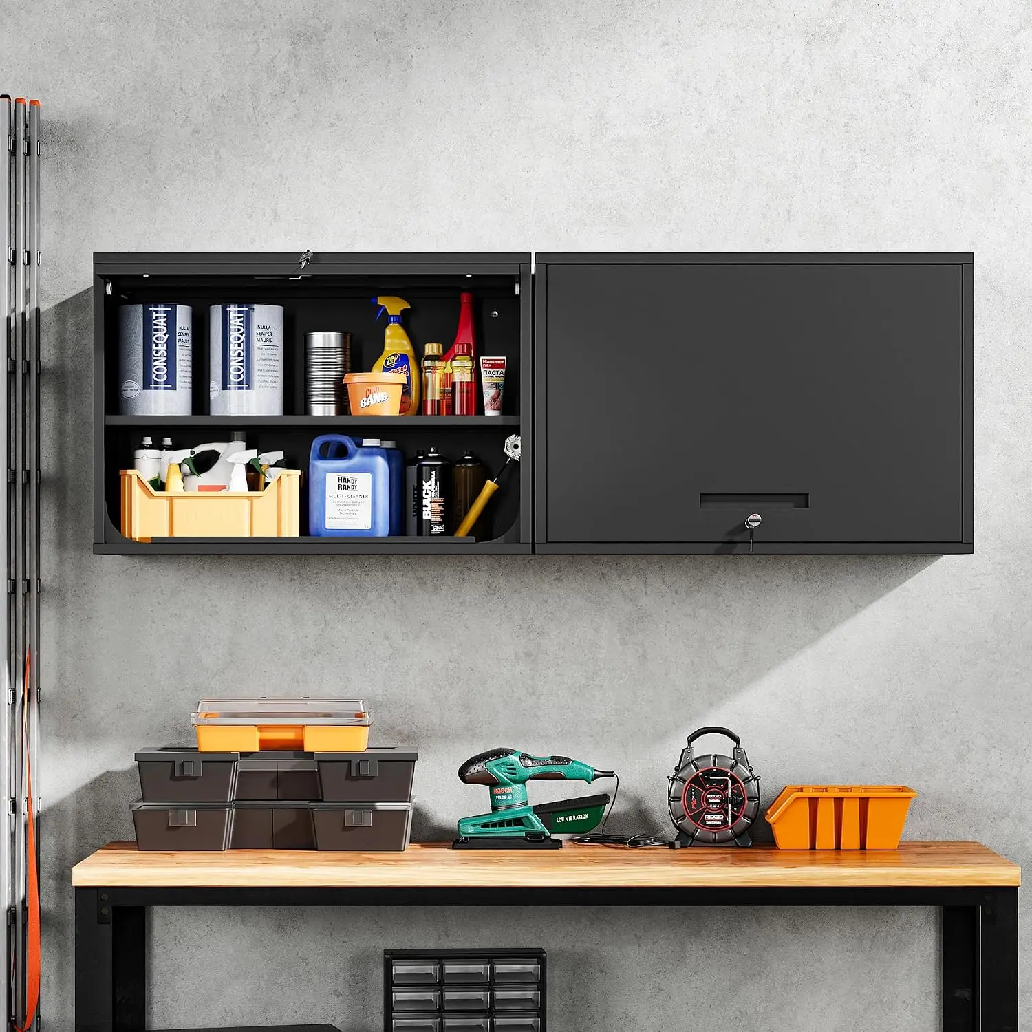 Yizosh Metal Wall-Mounted Storage Cabinet with Lockable Door & Textured Coat, Garage Storage Solutions - 16" Depth for Garage, Kitchen,dorm essentials,home decor