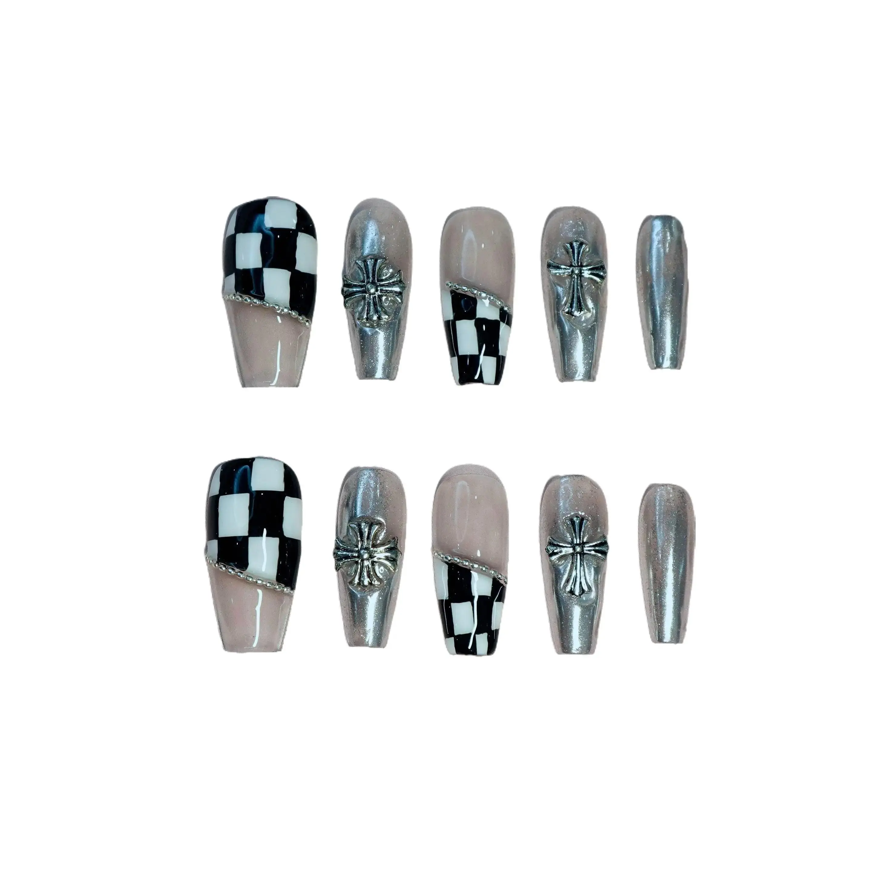 Luwanery Checkerboard Charm Press On Nails - Handcrafted Luxury Design for Parties and Special Occasions - Manicure