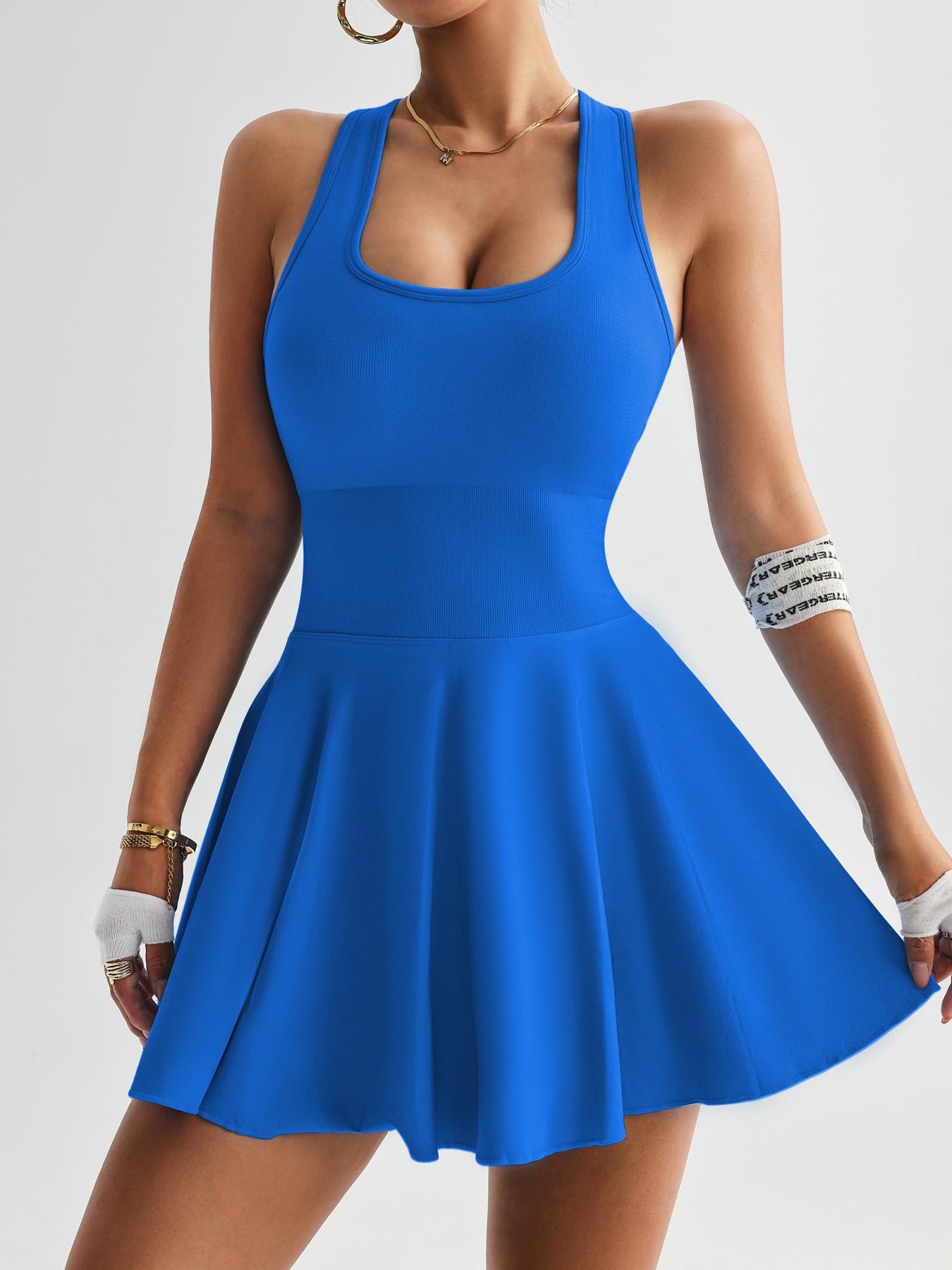 Hijesse Women's Solid Sports Dress High Stretch Comfortable Breathable Fabric Built-In Pocket Design Ideal for Yoga Fitness Activities sport romper sleeveless romper SpringStatements