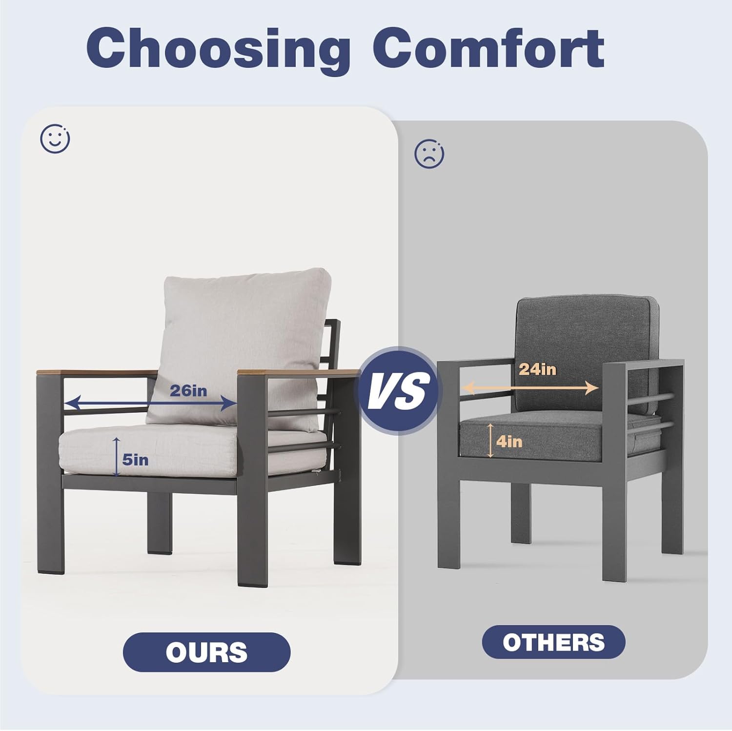 Aoxun Aluminum Outdoor Sectional Sofa - All Weather Waterproof Thick Washable Cushions | Patio Porch Balcony Deck Furniture