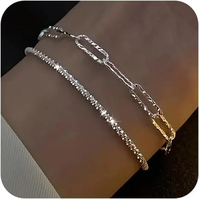 FREEKISS Dainty Stackable Bracelets for Women Trendy Cute Adjustable Layered Paperclip Womens Bracelet Set Waterproof Jewelry for Women homeessentials