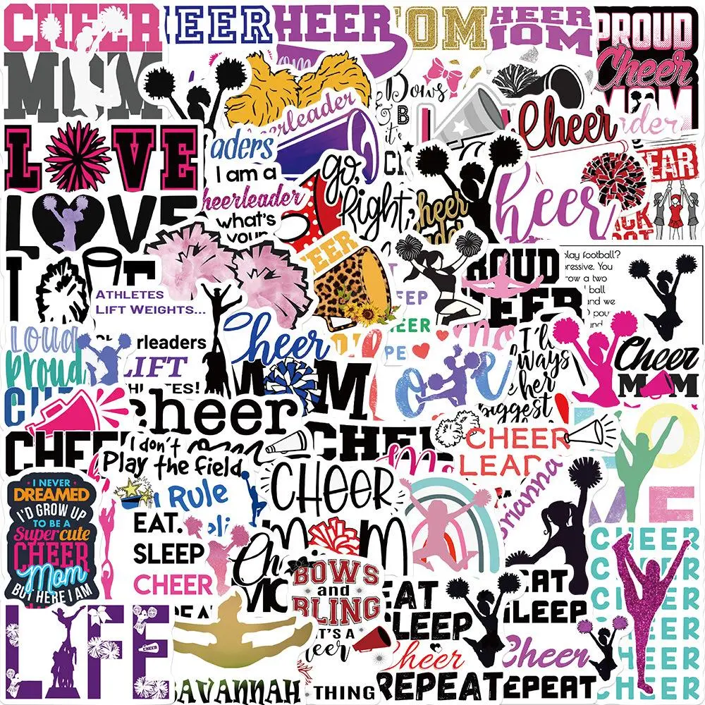 Cheerleading Themed Cheerleader Sticker (50pcs), Cartoon Sports Pattern Decorative Sticker, Waterproof Self Adhesive Decor Paper for Gift Greeting Card & Water Bottle & Laptop
