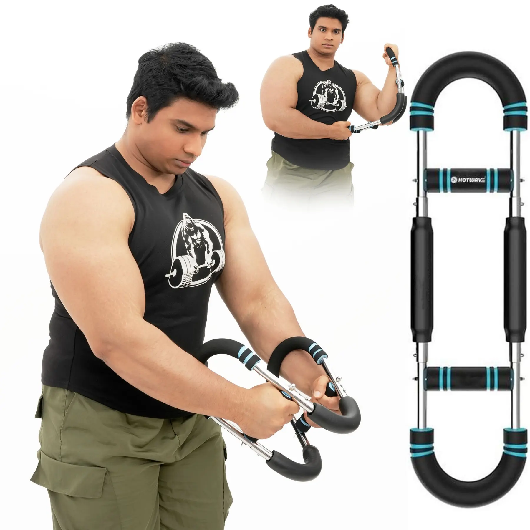 U-Shape Adjustable Tension Twister Arm Exerciser - Arm Strengthener, 60-90lbs, 3 Speeds, Detachable Structure, Latex Bands, Portable Fitness Equipment, Strength Training Accessory for Home Spinal Muscle Strengthening