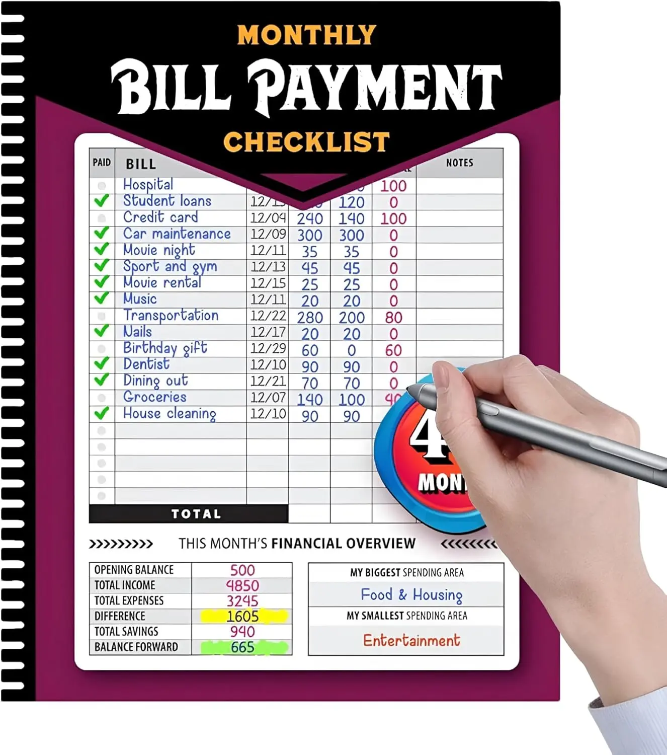 Bill Payment Tracker & Budget Planner Notebook – 4-Year / 48-Month Financial Organizer with 960 Records for Expense Tracking, Debt Payoff, Bank Accounts, Monthly Bill Checklist, Money Management for Families, Personal & Household Finance, Daily Planner
