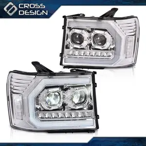 CROSSDESIGN LH+RH Chrome Housing Headlights Lamp Fit For 07-13 GMC Sierra 1500 2500HD 3500HD