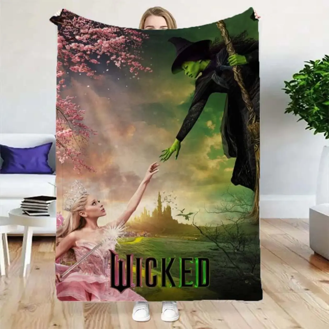 Wicked Witch & Fairy Anime-Themed Flannel Throw Blanket Knit Polyester Fabric Machine Washable, Ideal for Sofa, Bed, Camping, Home Decor & Travel Gift  Skin-friendly, lightweight and soft