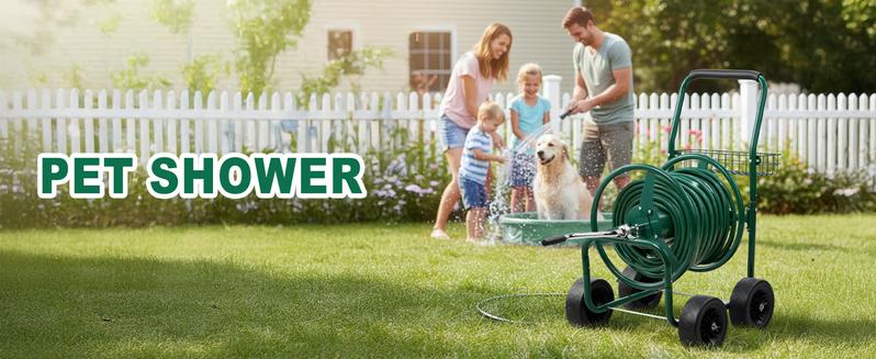 VINGLI Garden Hose Reel Cart, Lawn Water Planting Cart with Wheels, Heavy Duty Outdoor Yard Water Planting Truck Holds 250-Feet of 5/8-Inch Hose with Storage Basket for Patio Farm(Green)