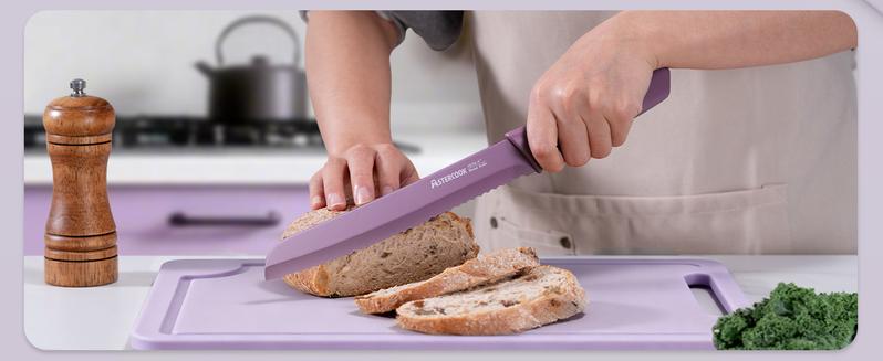 【Valentines Day Sale】Astercook 7-Piece Kitchen Knife Set – Valentine’s Day Gift for Her, Healthy Anti-Rust Coated Stainless Steel Knives, Dishwasher Safe, Chef Knife Set with 6 Blade Guards, Elegant Purple