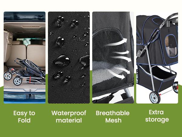 Pet Stroller for Dogs and Cats, Foldable, Lightweight and Durable, Ideal for Small to Medium Pets, Includes Storage Basket and Cup Holders