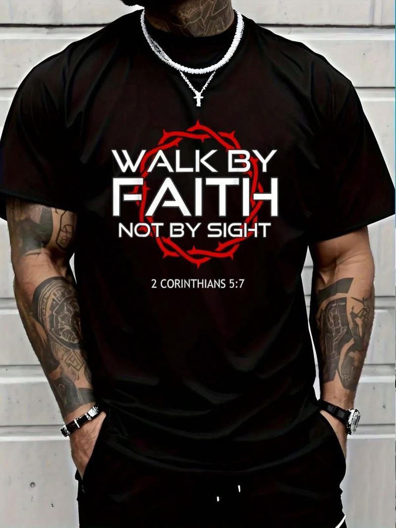 Jesus Walk By Faith Christian T-Shirt Round Neck Short Sleeve T-Shirt Women's Men's Graphic Tee Women's Men Graphic Tee