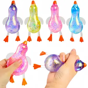 Glitter Aurora Duck Maltose Squishy – 13cm Soft Stress Relief Toy | Refrigerate for Better Malleability