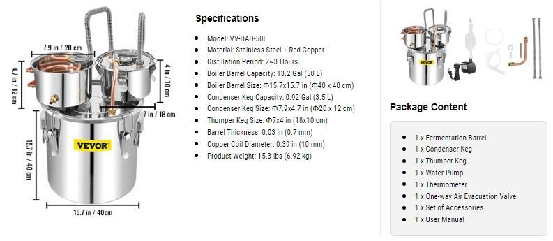 VEVOR Water Wine Distiller Stainless Steel, TikTokShopBlackFriday, Copper Tube With Circulating Pump, Home Brewing Kit Build-in Thermometer for DIY Whisky Wine Brandy Oil Utensils VEVOR Super Brand Day VEVOR Water Wine Distiller Stainless Steel, TikTokShopBlackFriday, Copper Tube With Circulating Pump, Home Brewing Kit Build-in Thermometer for DIY Whisky Wine Brandy Oil Utensils VEVOR Super Brand Day