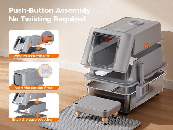 COMHOMA Stainless Steel Cat Litter Box | Extra Large 100L Enclosed Litter Box with Smart Odor Control, Auto Pause Sensor, 180° Flip Lid for Easy Cleaning, Anti-Leak High Walls, Step Mat & Scoop | Ideal for Multiple Cats