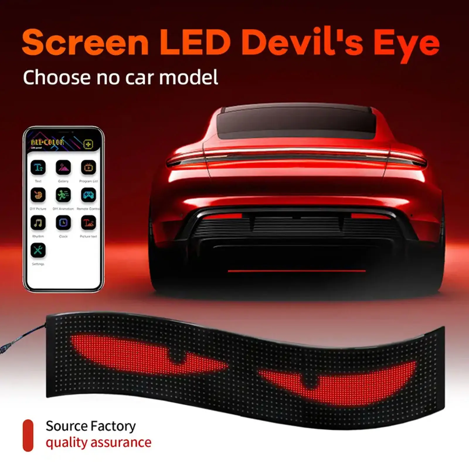 Car Devil Led Eyes Light for Truck Windshield Programmable ojos led para carro Sign, Full Color Electra Eyes for Car, DIY Led Matrix Panel, Smart App & Remote Control