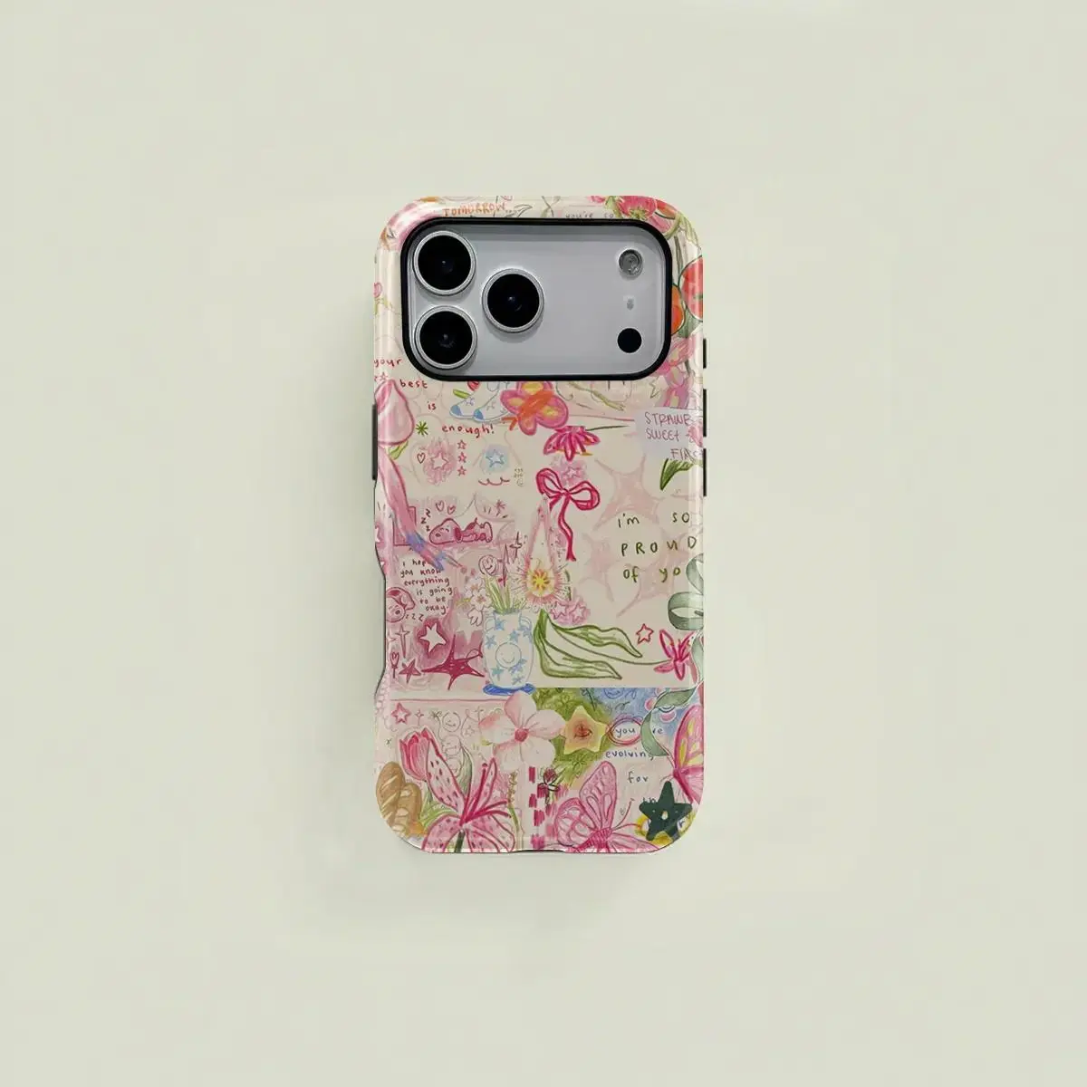 One hand-painted floral and butterfly bowknot protective case, a sturdy and durable two-in-one protective case, compatible with iPhone 17/16/15/14/13/12/11 Pro Max/Plus/Pro, and Samsung Galaxy S25/S24/S23 Ultra series. (Couple's phone case)