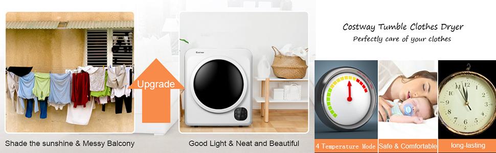 Costway- Portable Electric Clothes Dryer, Front Load, Compact Tumble Dryer with Stainless Steel Tub & Easy Control Panel