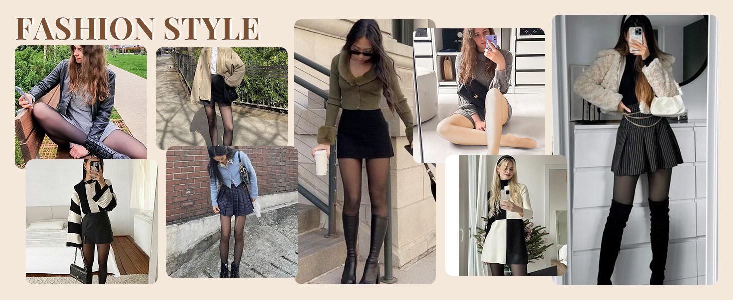 SHOWITTY 2 Pack Women's Fleece Lined Tights - ‌High Waist Fake Translucent Pantyhose, Comfortable Winter Warm Stockings