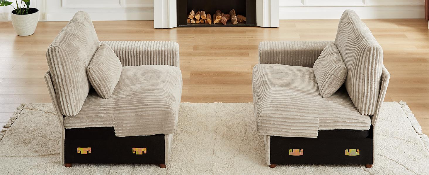 【2 USB Ports】ONBRILL 92" Modular Sectional Sofa,3 Seater Sofa w/ 2 USB,Modern Deep Seat Cloud Plush Corduroy Upholstered Loveseat Couches for Living Room, Apartment and Office